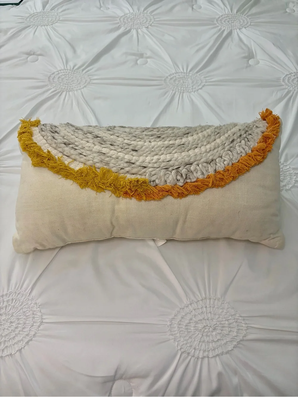 Opalhouse Bohemian Neutral Grey Gold & Yellow Fringe Accent Pillow 21 x 12